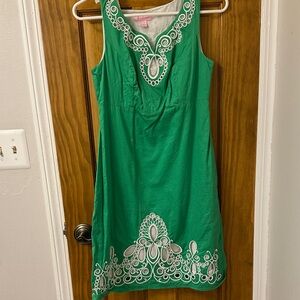 Lilly Pulitzer Delia Green Sleeveless Embroidered Shift Dress- Sz. 2- EUC!